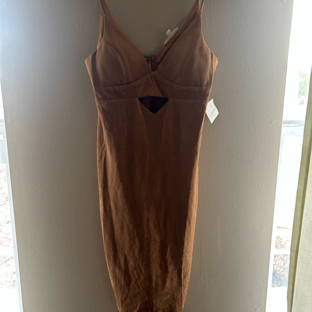 Suede spaghetti strap caramel dress